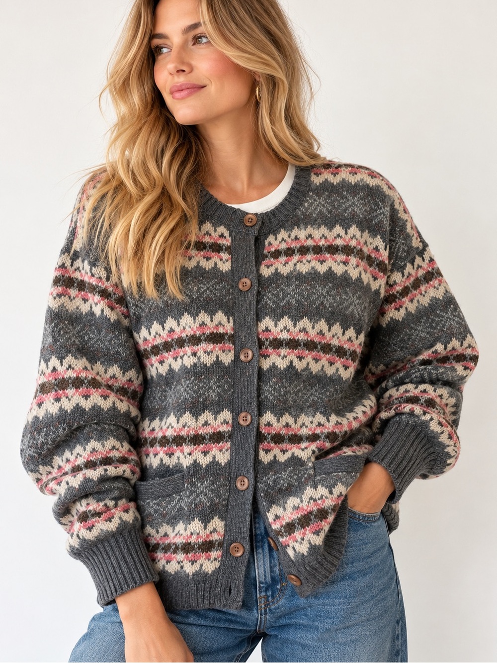 Vintage MacMillan Scotland 100% Wool Fair Isle Cardigan Large